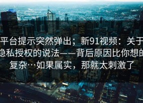 平台提示突然弹出；新91视频：关于隐私授权的说法——背后原因比你想的复杂…如果属实，那就太刺激了