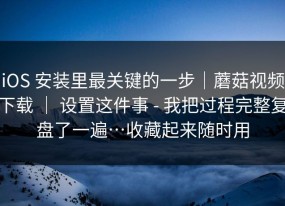 iOS 安装里最关键的一步｜蘑菇视频下载 ｜ 设置这件事 - 我把过程完整复盘了一遍…收藏起来随时用